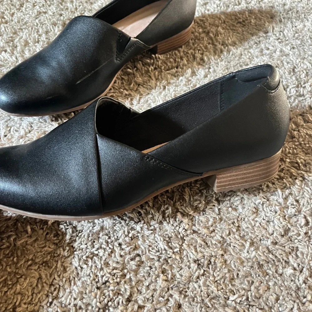 Clarks Shoes Juliet Palm Black Leather Loafer Slip On Minimal Basic Womens 9.5